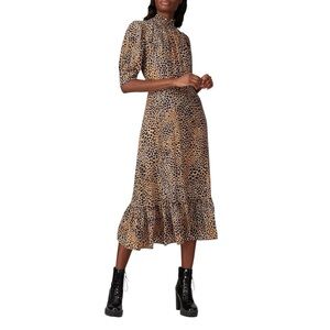 SEA New York Leopard Print Louise Midi Dress Black Brown 8 Party Work Animal